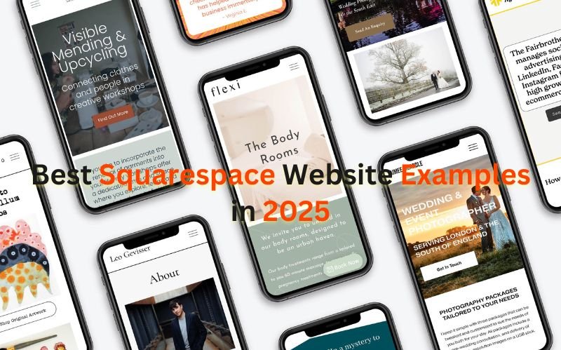 Best Squarespace Websites for 2025, this image is showing multiple designs of Squarespace Website in mobile view.